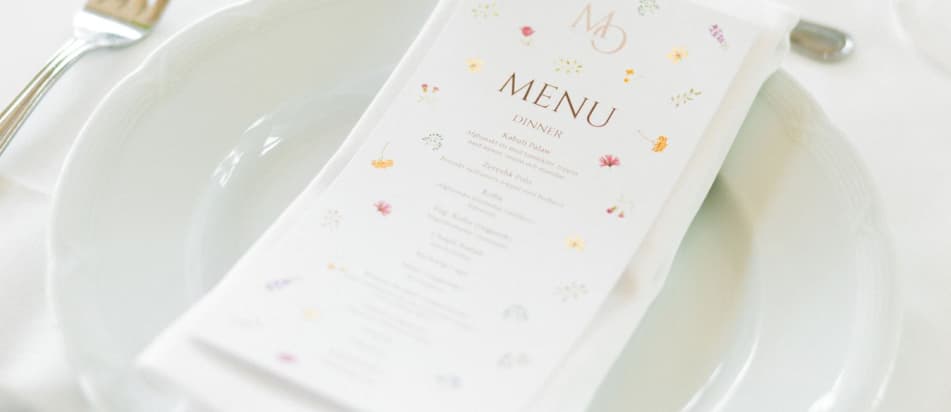 Menykort till bröllopsmiddag - egen design