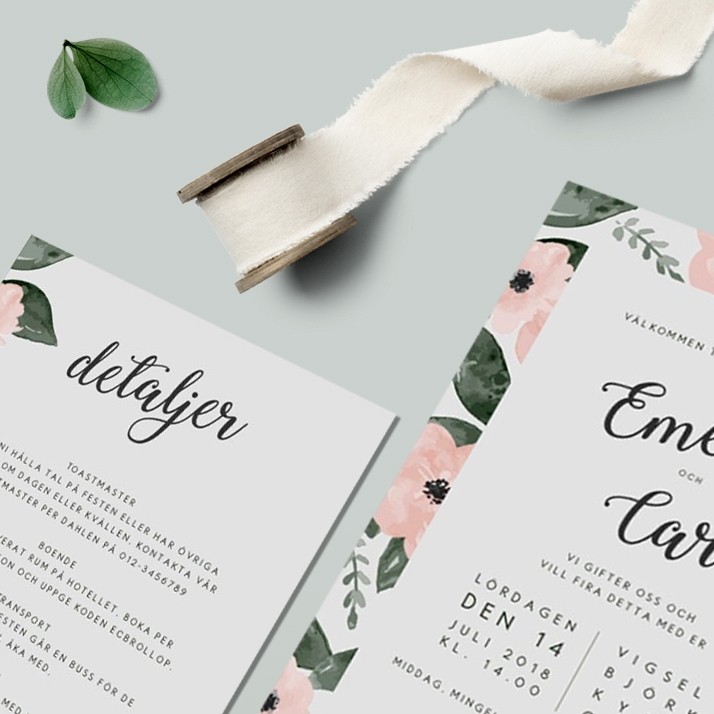 Inbjudningskort Brollop Akvarellblommor