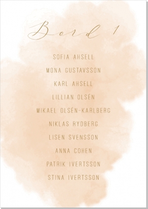 Bon bordkort med bordsnummer och gästnamn