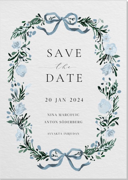 Printable Vinterkrans Save the date + kuvert